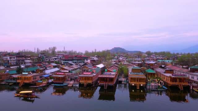 Twilight View of Houseboats on Dal Lake Srinagar