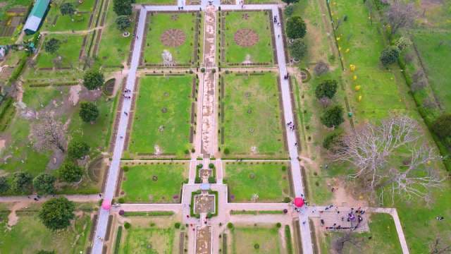 Aerial View of Symmetrical Mughal Garden in Srinagar Kashmir