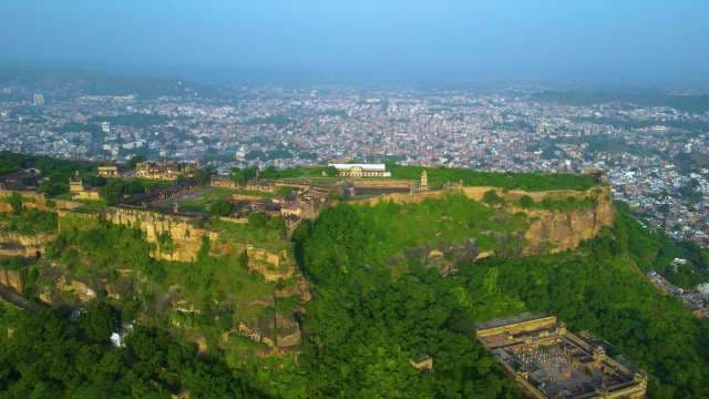 Aerial View of Historic Gwalior Fort Overlooking City Skyline