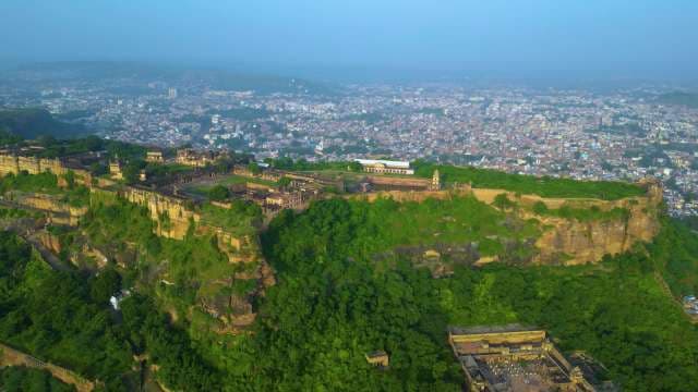 Aerial View of Gwalior Fort and Cityscape in Madhya Pradesh India