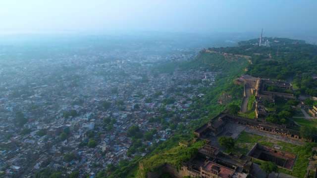 Aerial View of Gwalior Fort and Misty City Panorama