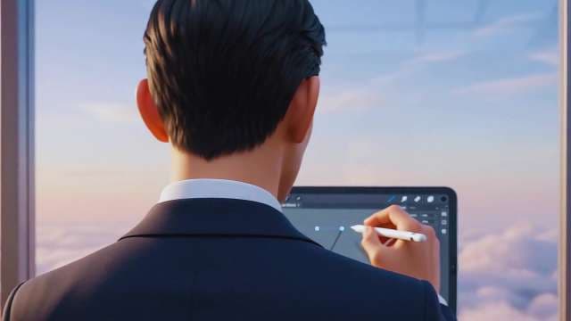 3D Animated Professional Designing on Tablet with Sky Background