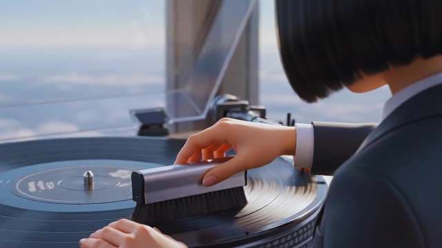 Close Up of Cleaning Vinyl Record with Anti-Static Brush