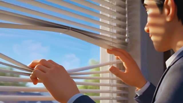 Animated Businessman Peeking Through Office Window Blinds