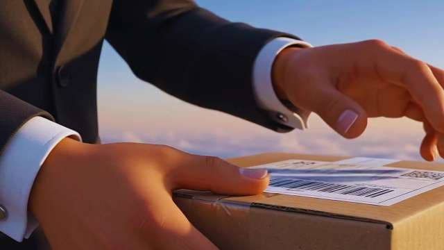 Businessman Handling Shipping Box for Global Logistics