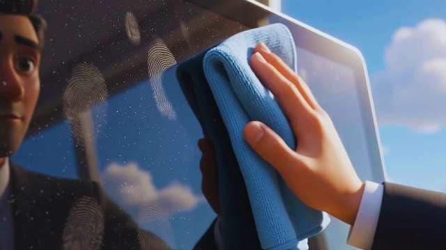 Animated Professional Cleaning Fingerprints from Digital Screen with Microfiber Cloth