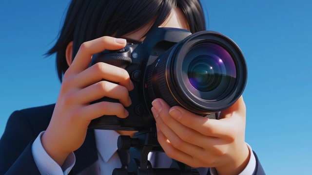 Photographer Holding Professional DSLR Camera Outdoors