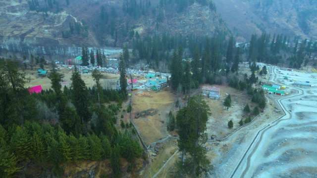 Aerial View of Scenic Mountain Village in Solang Valley, Manali India