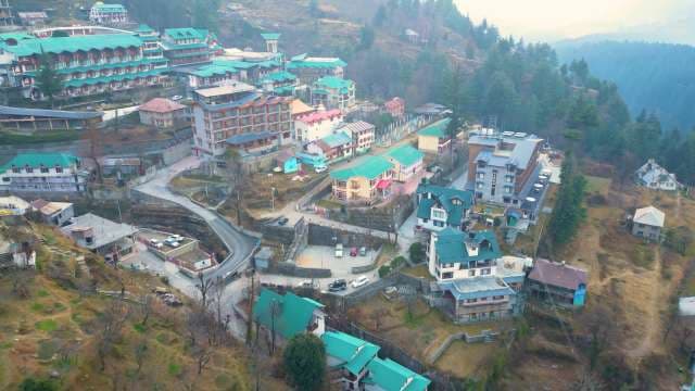 Aerial View of Hillside Town in Manali India