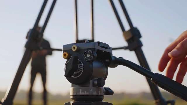 Close-Up of Professional Video Tripod Fluid Head Outdoors