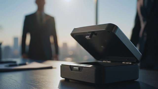 Open Security Box on Executive Desk with City View
