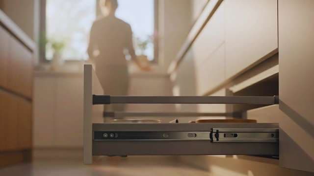Modern Kitchen Drawer Mechanism Close-up in Minimalist Home