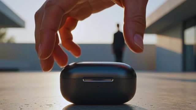 Hand Reaching for Wireless Earbud Charging Case Outdoors