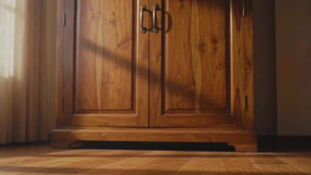 Vintage Wooden Wardrobe in Sunlit Room