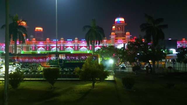 Lucknow Charbagh Railway Station Night Illumination and Decorative Train Exhibit