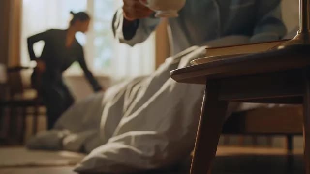 Morning Routine Contrast Between Quiet Coffee and Business Preparation