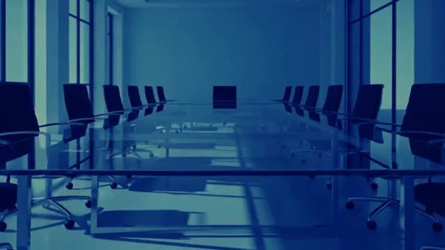 Empty Modern Boardroom with Glass Table in Blue Tone
