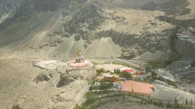 Aerial View of Diskit Monastery Maitreya Buddha in Ladakh India