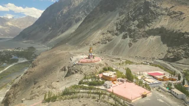 Aerial View of Maitreya Buddha Statue in Nubra Valley Ladakh