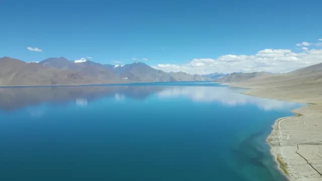Aerial Panorama of Blue Pangong Lake in Ladakh Himalayas