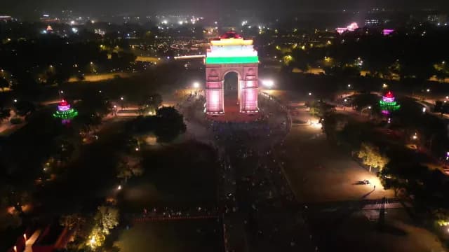 India Gate Night Aerial View with Tricolour Illumination