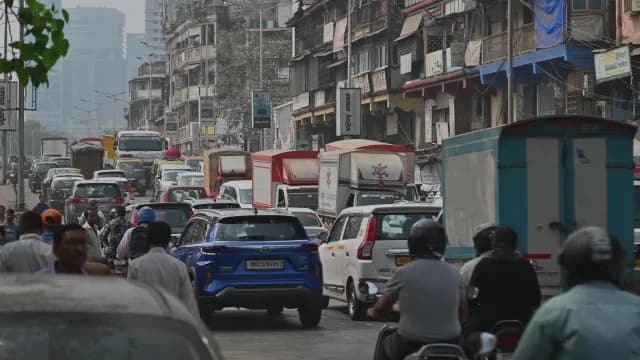 Dense Traffic Congestion on Busy Mumbai Street India