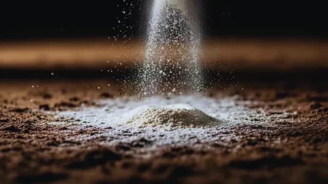 Pouring White Flour onto Dark Surface Macro Shot