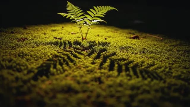 Cinematic Fern Sprout on Lush Moss Forest Floor