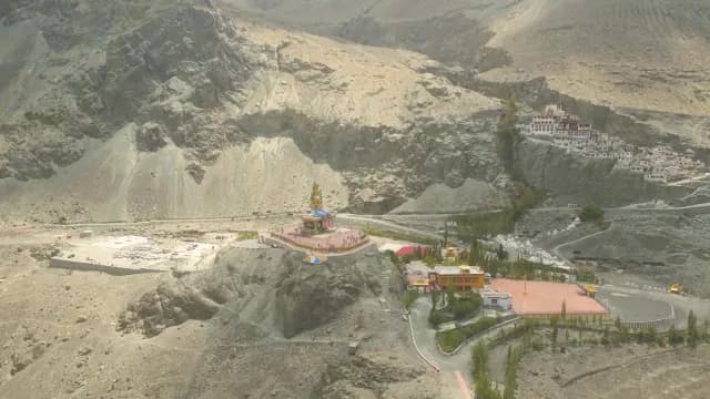 Aerial View of Maitreya Buddha Statue and Diskit Monastery Ladakh