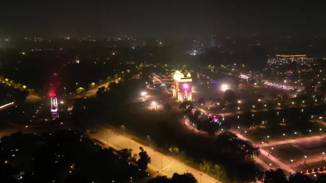 Aerial Night View of India Gate and Kartavya Path