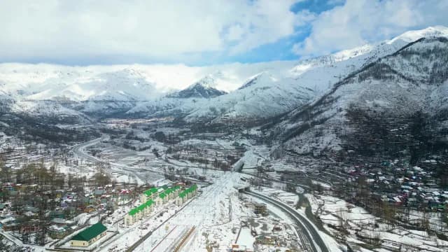 Aerial View of Snowy Srinagar Valley in Kashmir