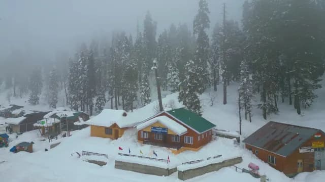 Snowy Tourist Information Center in Foggy Gulmarg Mountains