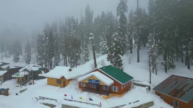 Aerial View of Gulmarg Tourist Information Centre in Winter Snow