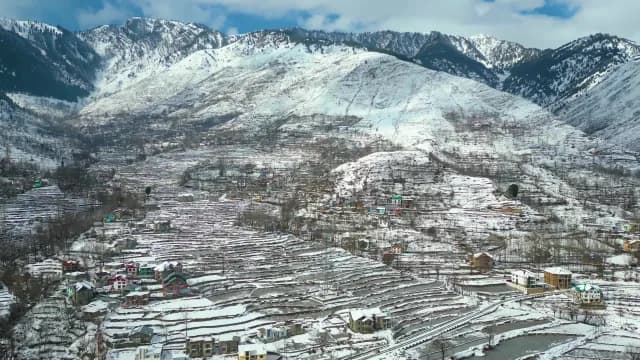 Srinagar Valley Covered in Winter Snow Aerial View