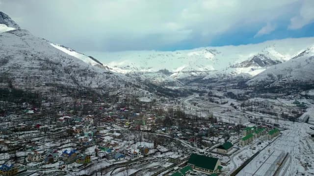 Aerial View of Snowy Srinagar Valley in Winters