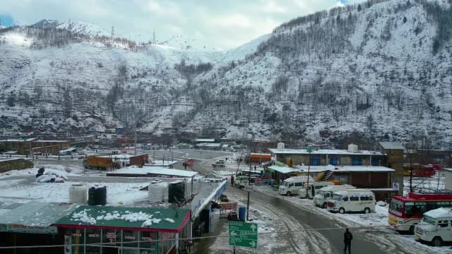 Snow-Covered Town of Banihal in Jammu and Kashmir Mountains