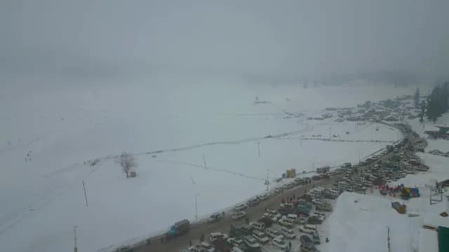 Foggy Winter Landscape in Gulmarg Kashmir with Snowy Mountain View