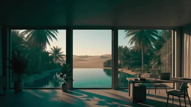 Luxury Minimalist Home Office Overlooking Desert Oasis