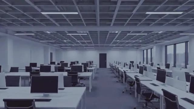Modern Empty Corporate Office Workspace with Computer Workstations