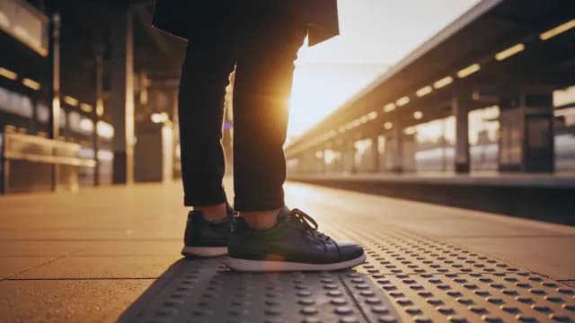Person Waiting at Train Station Platform During Golden Hour