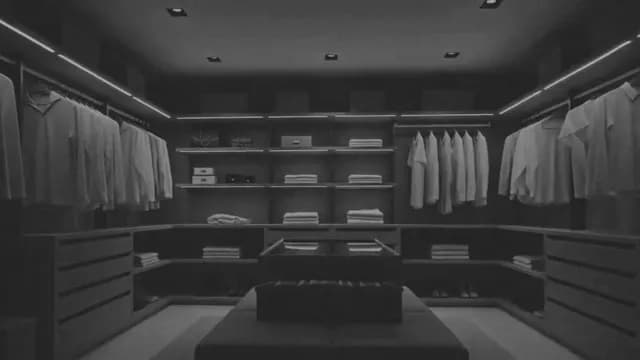 Modern Luxury Walk-in Closet with Organized Clothing and Integrated Lighting