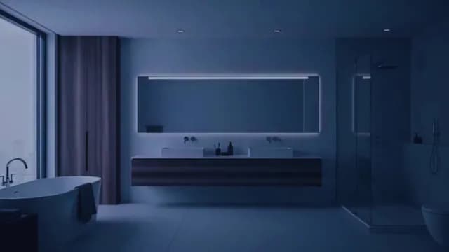 Modern Luxury Bathroom Interior with Blue Ambient Lighting