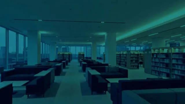 Modern Library Interior with Blue Twilight Lighting