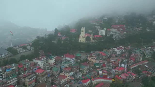 Aerial View of Foggy Shimla City and Christ Church