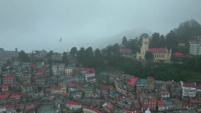 Aerial View of Christ Church and Misty Shimla Cityscape