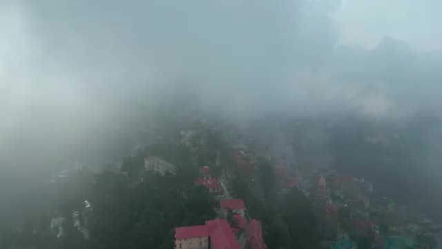 Aerial View of Foggy Mountain Town in Shimla India