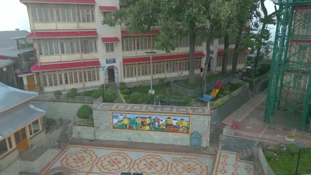 Aerial View of Colonial Style Hill Station Building and Courtyard in Shimla