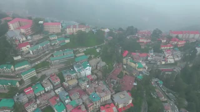 Aerial View of Shimla Hill Station Under Dense Fog