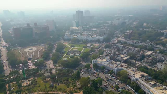 Aerial View of Connaught Place in New Delhi Smog