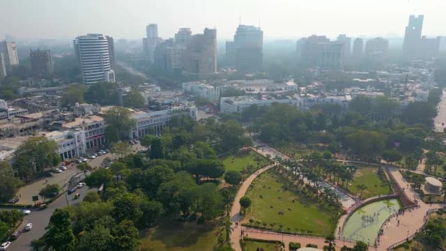 Aerial View of Connaught Place and Central Park in New Delhi
